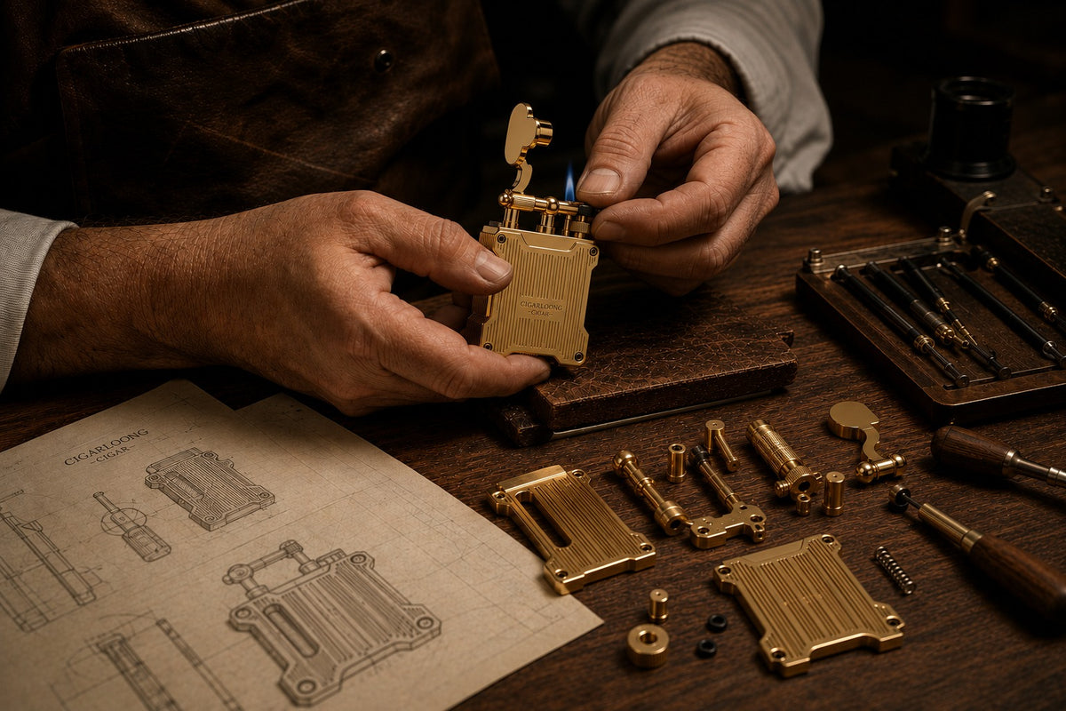 An artisan finishing a brass component at the workbench